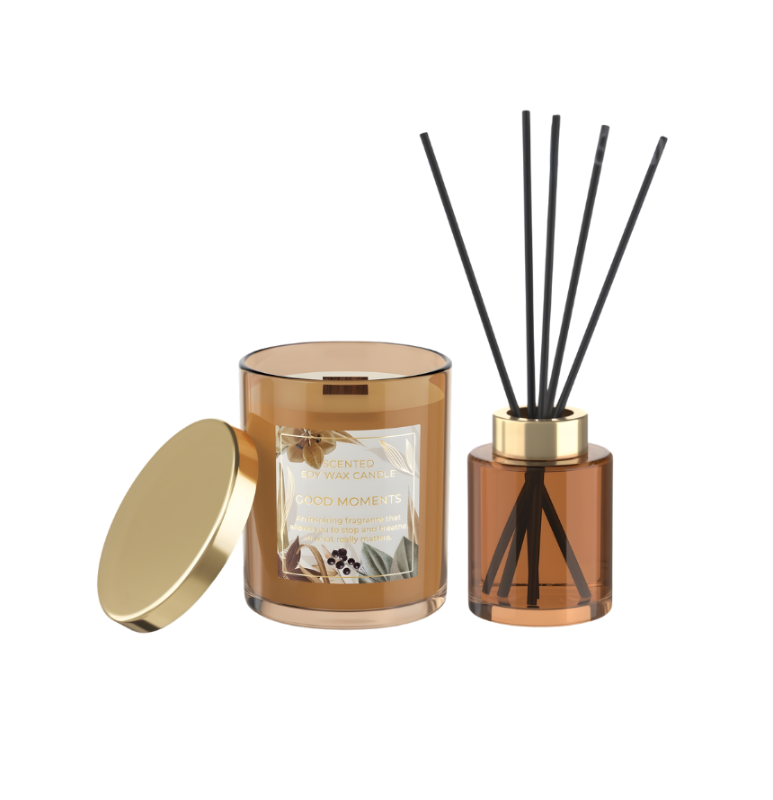 Hochwertiges Geschenkset Good Moments mit Kerze und Diffuser – Best Bougie Wellness-Geschenk